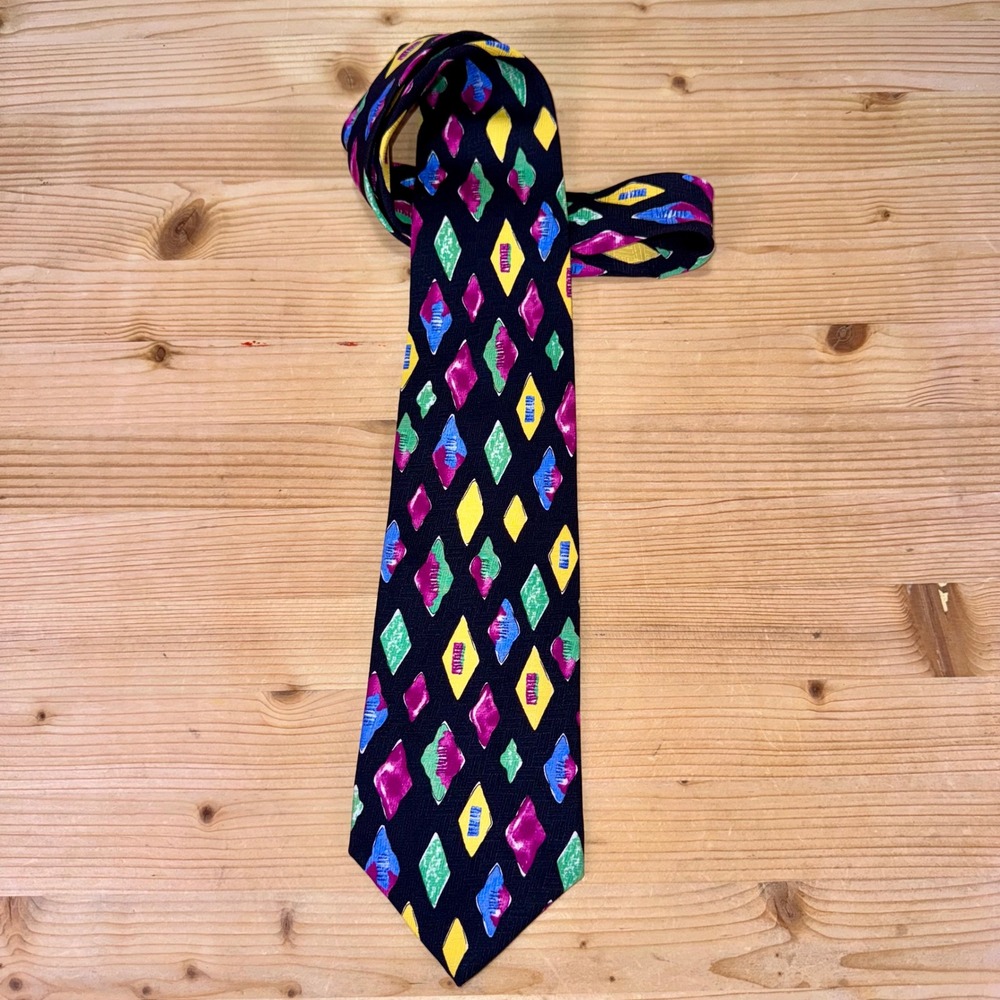 Carlos Tomasini Abstract Geometric‎ Silk Tie Made in USA Vintage 90s Multicolor